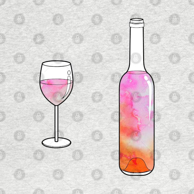 Watercolor Wine Bottle and Glass by aterkaderk